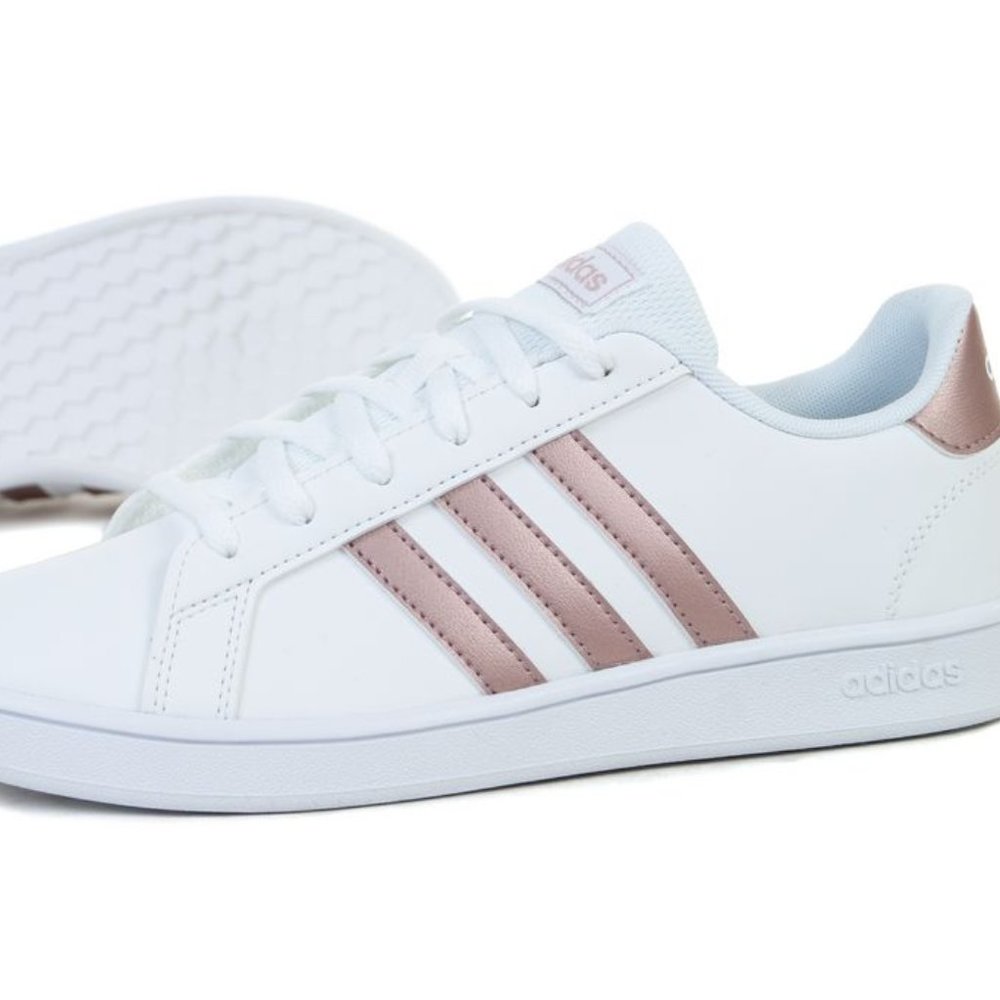 New Adidas Kids White & Rose Gold Grand Court Sneakers - 1.5 - Picture 6 of 7